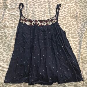 Navy Blue Embroidered Women's Top